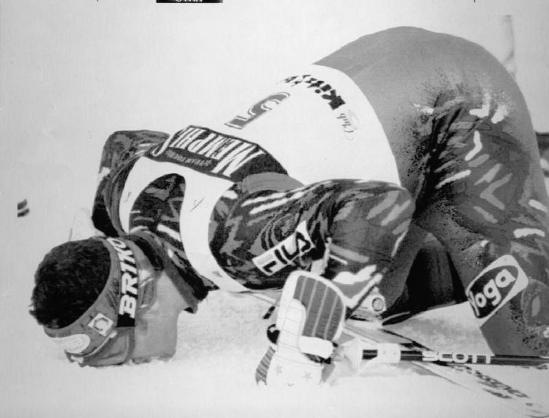 15 gennaio 1995 L&#39;arrivo dello slalom speciale di Kitzbuehel (Ansa)